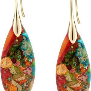 Natural Healing Stone Fishhoop Dangle Drop Earrings Statement Gold silver earrin